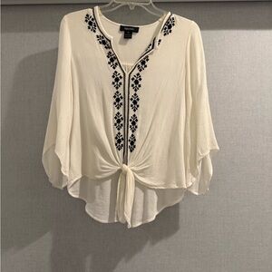 Karen Kane Cream Blouse with Black Embroidery